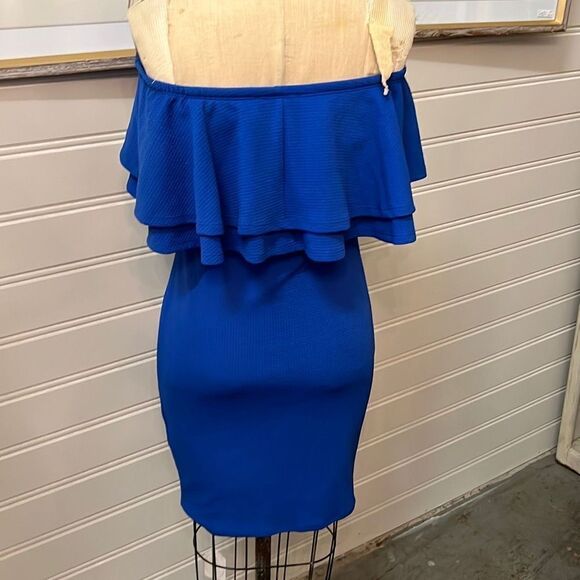 Hello MIZ Blue Double Layer Ruffle Off Shoulder Maternity Dress Size Small NWT - Picture 8 of 10